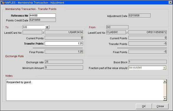 Membership Transaction - Transfer Points